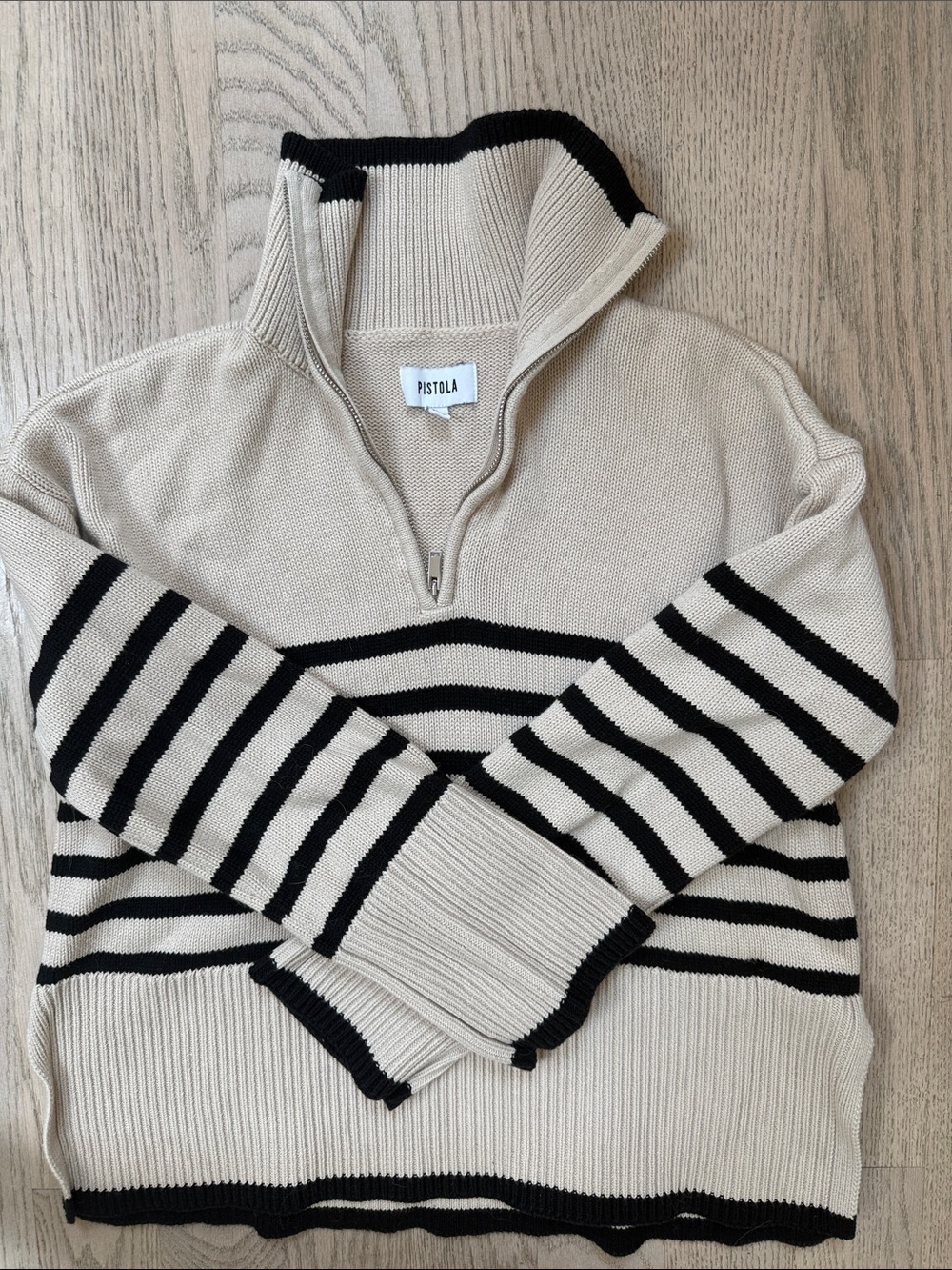 pistola Cream and Black Striped Half-Zip Pullover